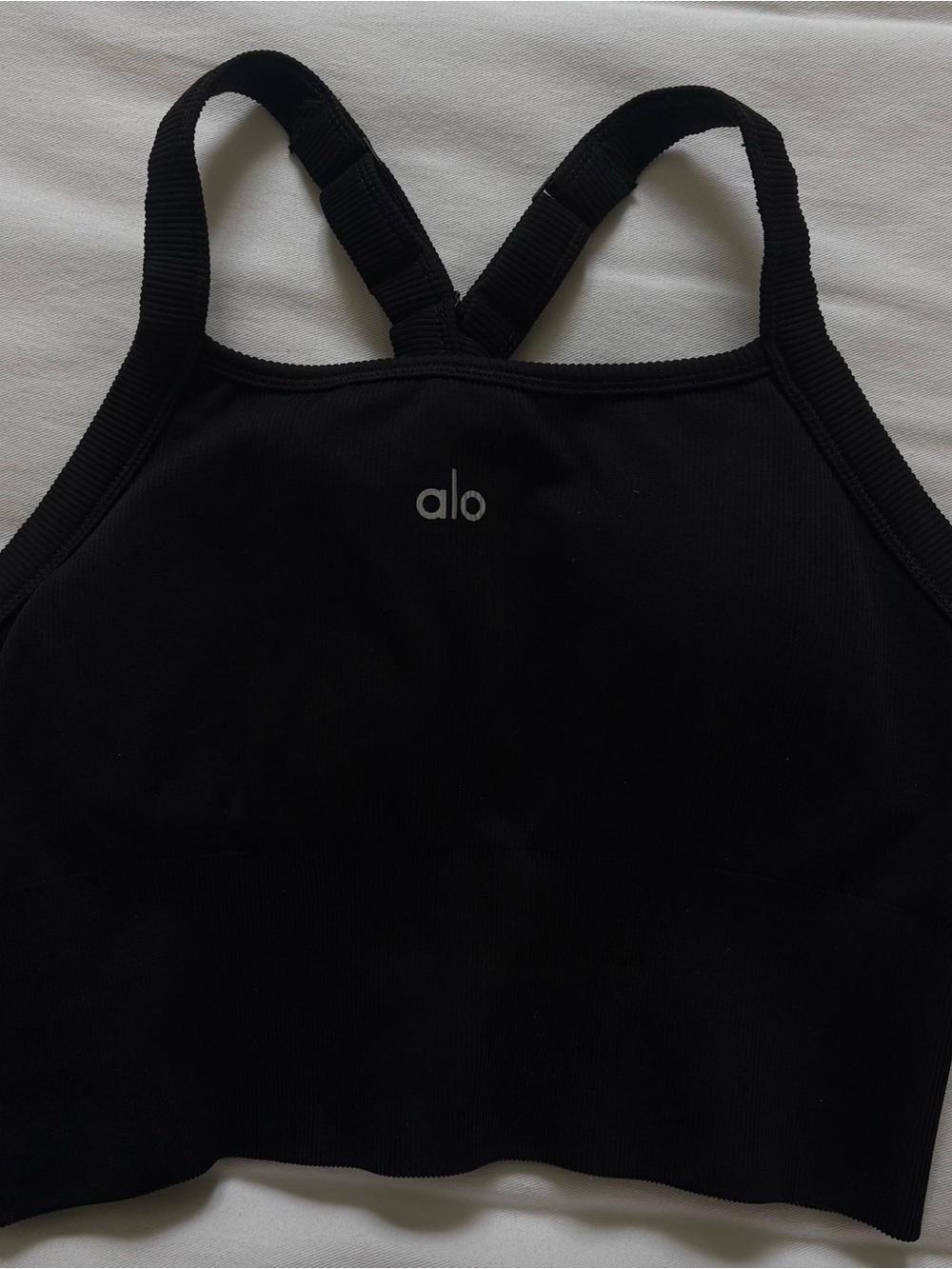 ALO Yoga Black Ribbed Crop Tank with Crossback Straps